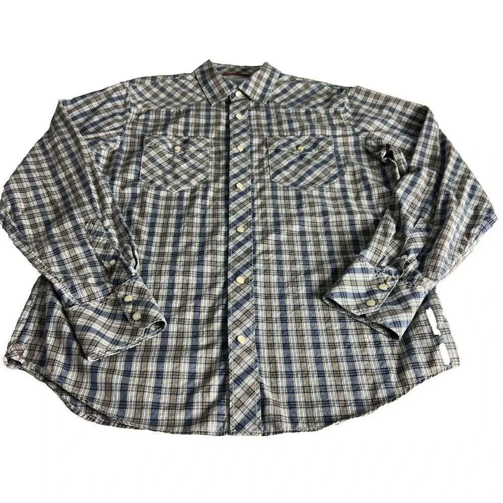 Banana Republic Men's Shirt Size Medium Slim Fit 2 Pockets Snaps Cotton Plaid C5